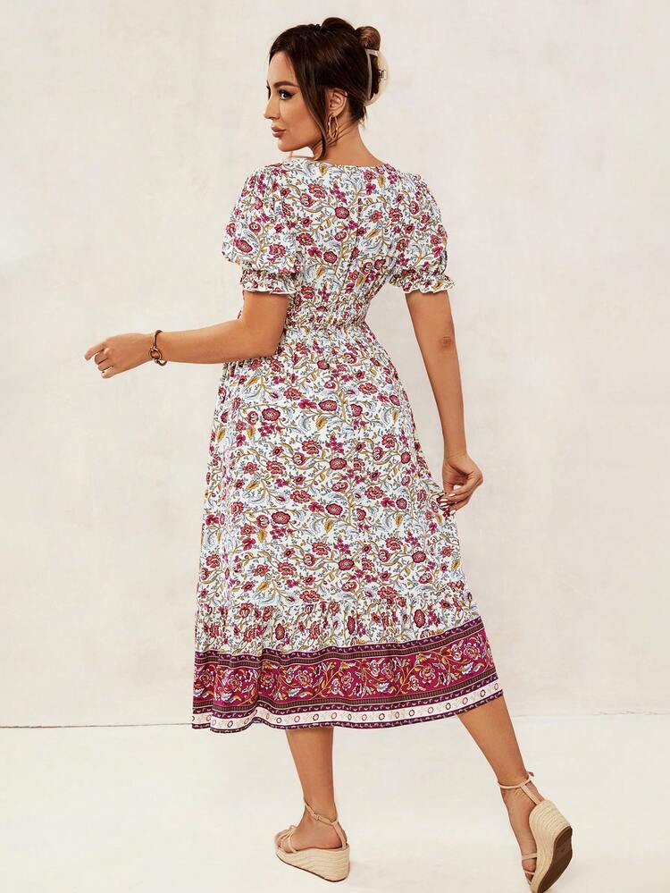 Maternity Romantic V-Neck Short Sleeve Elegant Mid-Length Dress