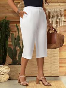 EMERY ROSE Plus Size Women Solid Color Simple Daily Pants