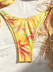 SHEIN Swim 女士椰子树印花吊带度假比基尼套装 带胸罩和系带侧裤 夏季 - 彩色 - 查看 3