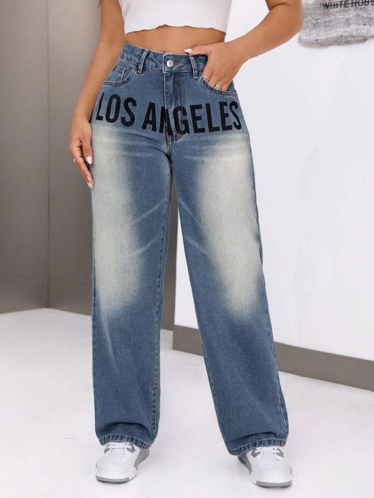 Women Fashionable Loose Fit Casual Jeans
