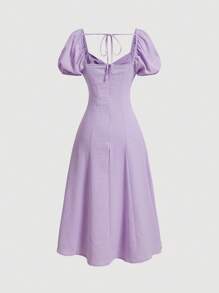 SHEIN MOD 女士夏季纯色复古风格连衣裙，胸部有褶皱，心形领口