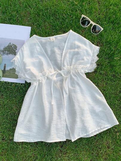 SHEIN Ung flicka stickad enfärgad off-shoulder lös Casual mantel