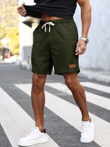 Manfinity Homme Loose Men Drawstring Waist Slanted Pocket Shorts - Army Green - View 4