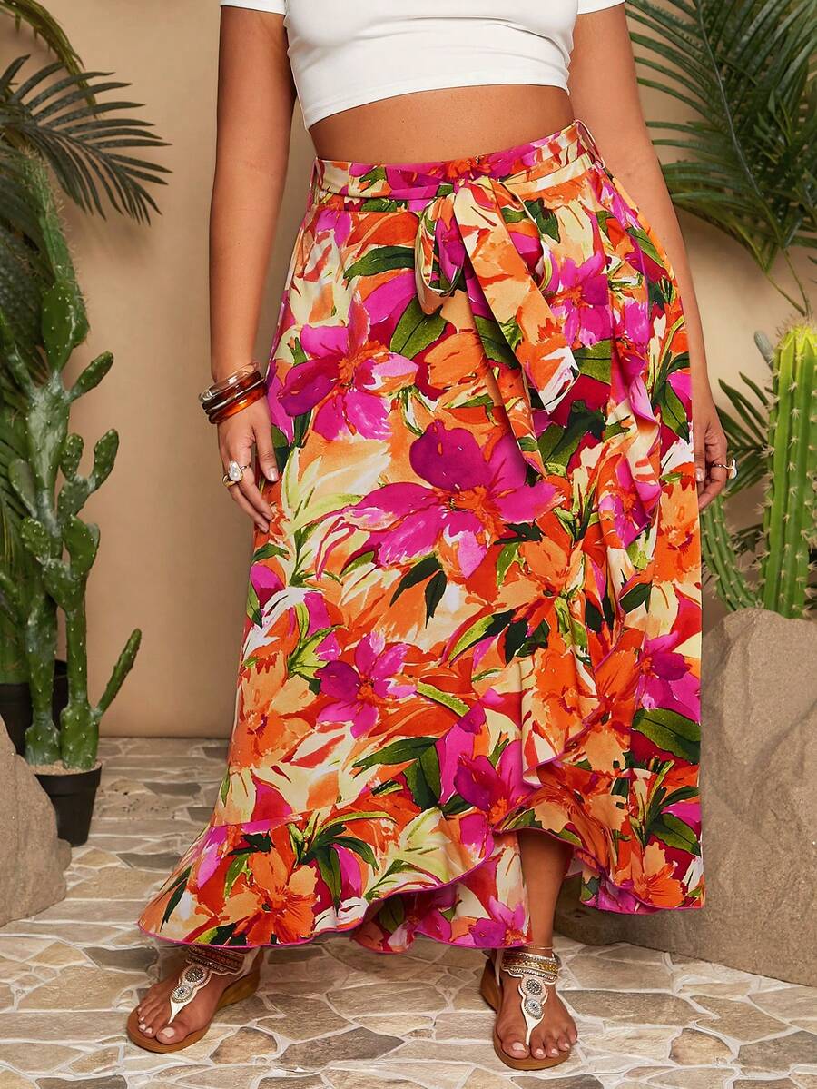 Travachic Plus Size Elastic Waist Vacation Skirt - Multicolor - View 1