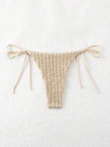 SHEIN Swim Women Summer Beach Textured Tie Side Bikini Bottoms For Vacation - Khaki - View 2