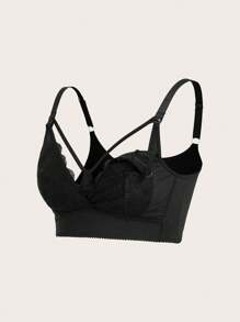 Moonlight&Mama Maternity Lace Splicing Women Front Open Nursing Bra 1pc - Black - View 1