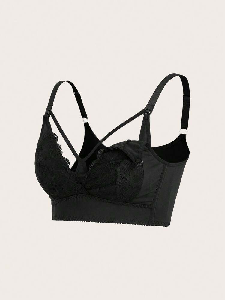 Maternity Lace Splicing Women Front Open Nursing Bra 1pc