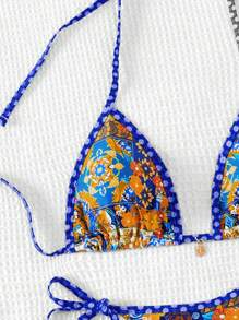 Swim Vcay Summer Beach Women Vacation Floral Print Halter Neck Tie Bikini Set Random Print