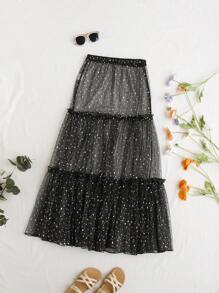 Soleia Glitzernder Transparenter Mesh A-linien Rock - Schwarz - Übersicht 1