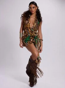 MUSERA Vestido mini de gasa con volantes y estampado de leopardo, apto para Ibiza, festivales, vacaciones de verano, conciertos, vacaciones, noches de playa, citas, fiestas de cumpleaños, tardes de otoño, atuendos de verano, elegante carnaval - Multicolor - Ver 1