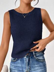 SHEIN Frenchy Twist Backless Sweater Vest,Fall Sweater Summer Casual Blue - Royal Blue - View 2