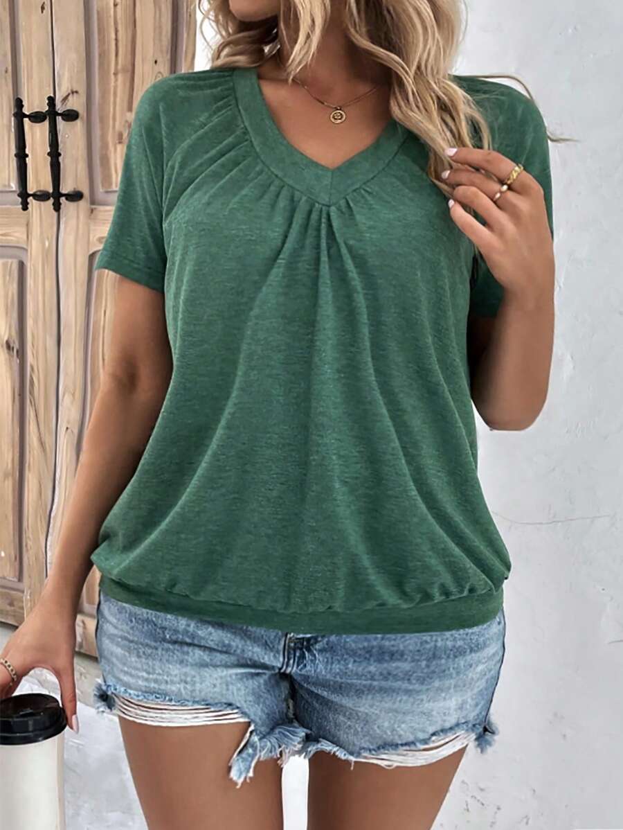 EMERY ROSE Plus Size Nữ Áo thun dáng rộng đơn giản thời trang mùa hè - màu xanh lá - Xem 1