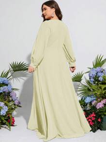 SHEIN LUNE Plus Size Đính cườm Chi tiết Cổ chữ V Eo Cinched Váy cô dâu dài đơn giản thanh lịch - Màu be - Xem 2