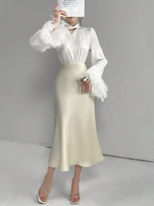 Modelyn Women's Furry Splice Flare Sleeve Shirt