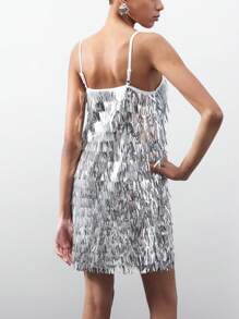 Maija Women's Metallic Fringe Spaghetti Strap Dress - Silver - View 2