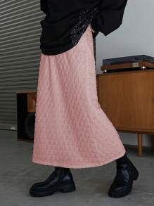 FRIFUL Falda rosa simple de unicolor para uso diario de mujer