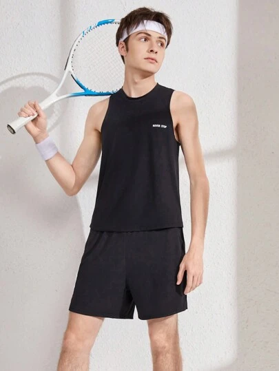 青少年男孩純色簡約無袖背心和短褲套裝