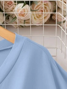 EMERY ROSE 夏季大尺碼女士V領純色短袖休閒T恤