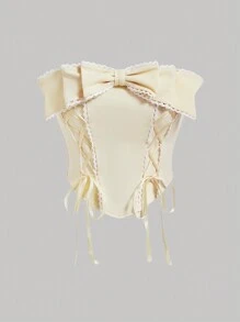 SHEIN MOD Top de mujer sin tirantes estilo romántico de princesa para el verano - Beis - Ver 1