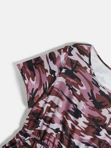 SHEIN LUNE Plus Size Mùa Hè Cổ Tròn Tay Ngắn Họa Tiết Ngụy Trang - Màu tím - Xem 5