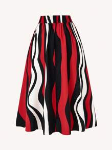 Celure 大码撞色纽扣装饰喇叭裙 时尚休闲长裙 - 黑色 - 查看 2