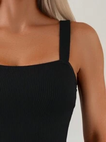 Swim Chiccia 夏季沙灘女士單色一件式泳衣，帶肩帶，適用於度假 - 黑色 - 查看 8