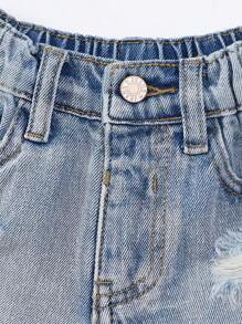 Cô Gái Trẻ Cơ Bản Giản Dị Cổ Điển Nguyên Hem Đau Khổ Quần Short Jeans Rách Để Mặc Hàng Ngày - Rửa nhẹ - Xem 5