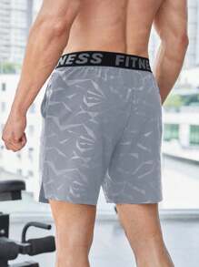 Manfinity Sport PWRUP Lässig Shorts im Freund-Stil für Männer mit Stier-Muster und Buchstaben-Webband, graue Shorts für Sportbekleidung