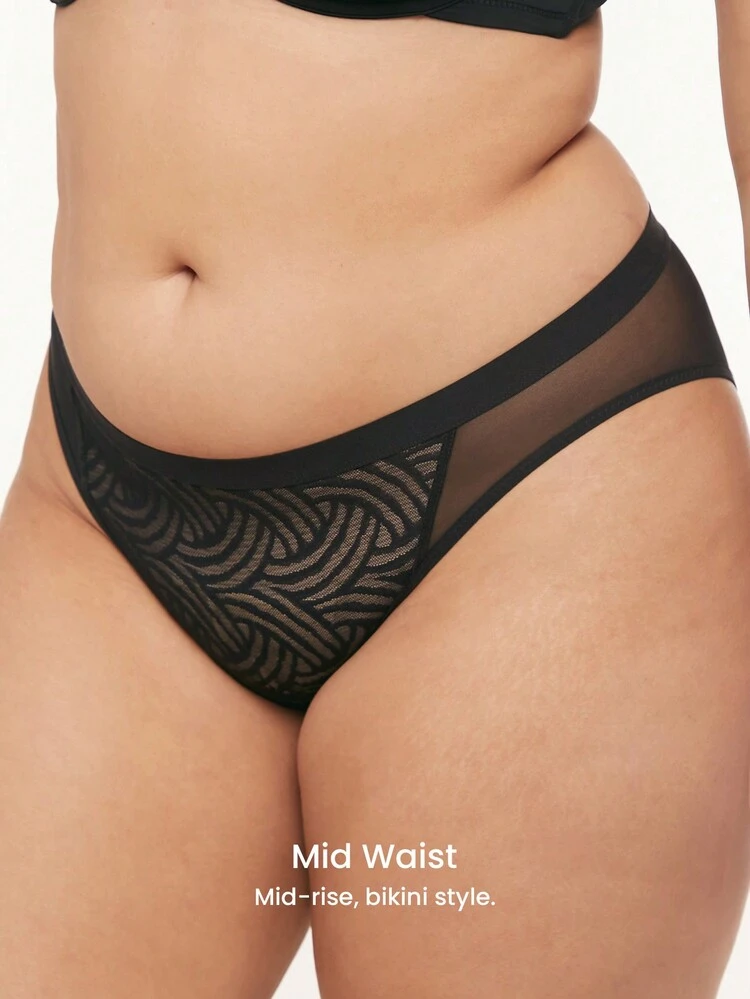 Lingerie Mid-Rise Lace Bikini Brief Women Underwear Panties Set