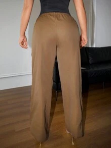 SHEIN SXY x STAS Sexy Loose Tooling Casual Street Fashion Motorbike Women Trousers - Brown - View 2