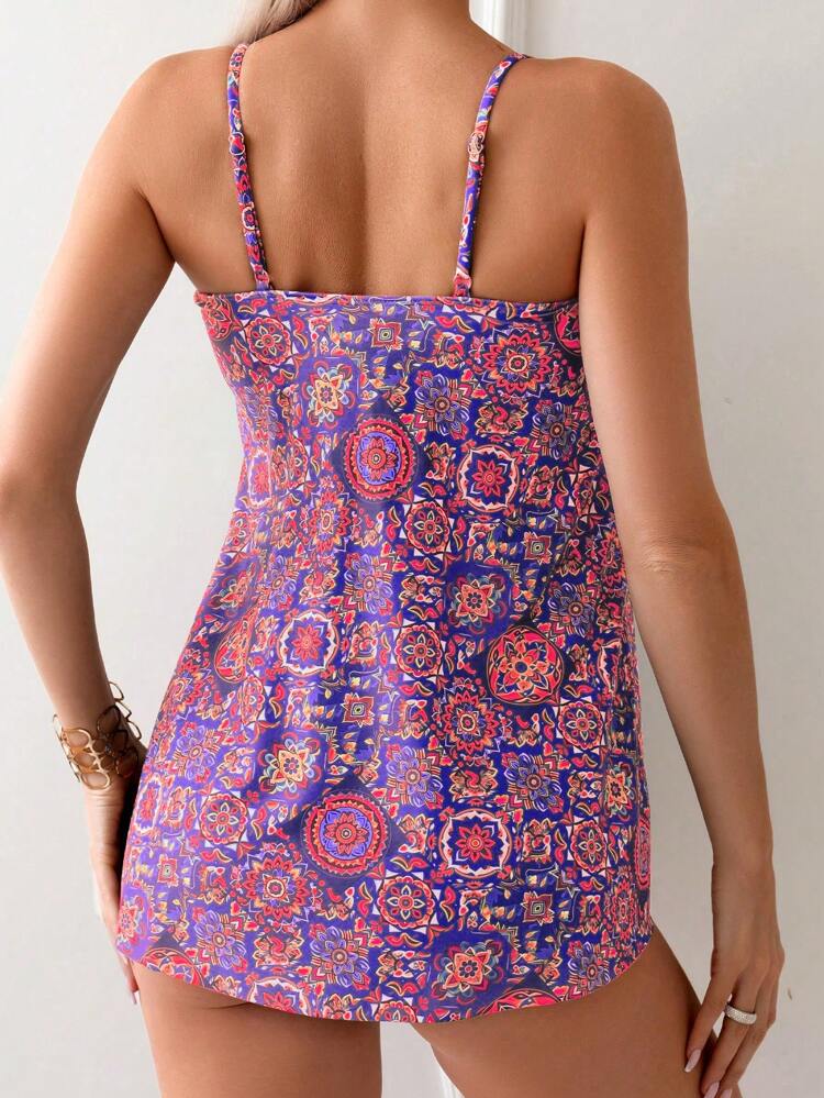 Women Summer Beach Vintage Printed Swim Dress & Swim Bottom