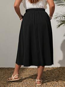 EMERY ROSE Plus Size Solid Color Elastic Waist Swing Loose Summer Fashion All-Match Skirt