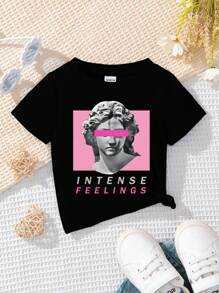 Baby Girls' Short Sleeve T-Shirt With Printed Patterns - Black - View 1