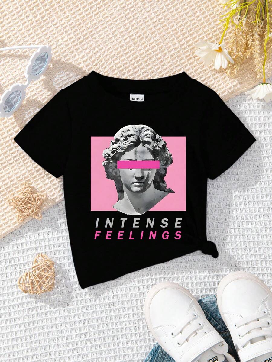 Baby Girls' Short Sleeve T-Shirt With Printed Patterns - Black - View 1