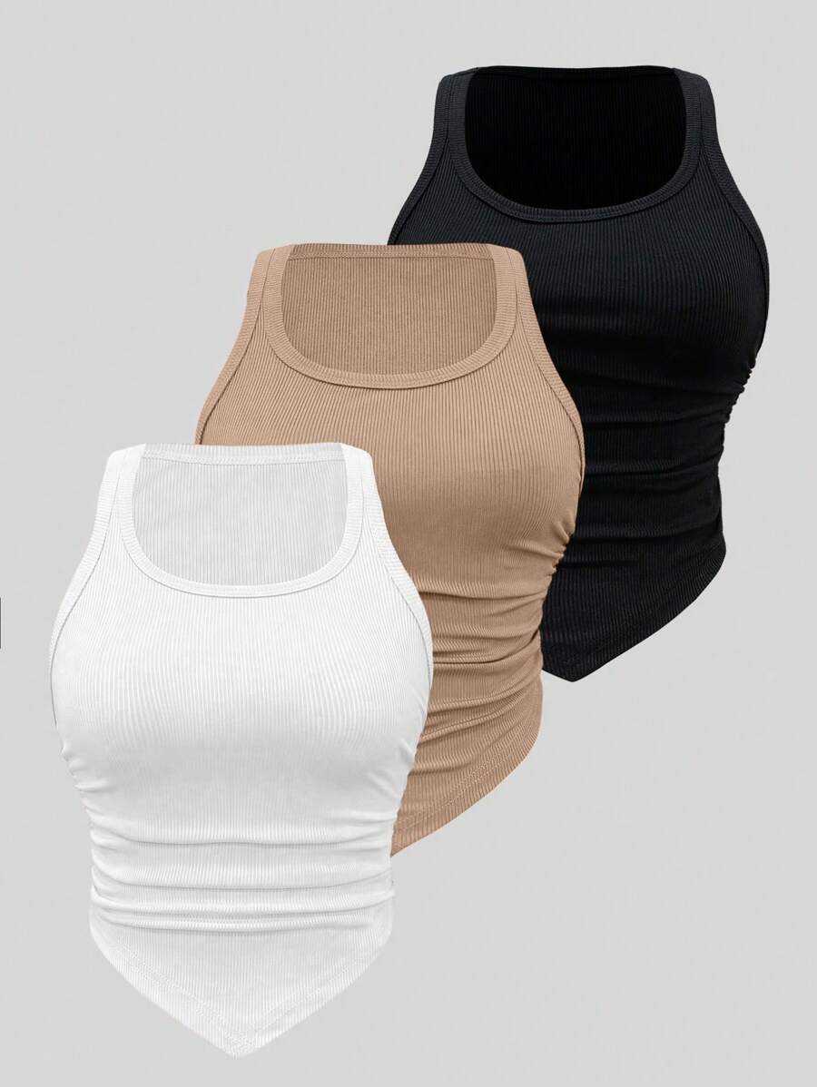 SHEIN ChicEase Veelkleurige set vesten met plooien en puntige zoom, gemaakt van structuurstof - Veel kleurig - Bekijken 1