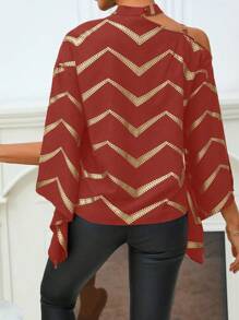 SHEIN Clasi Women's Fashionable Open Shoulder Loose Striped Shirt For Summer