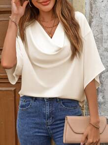 SHEIN LUNE Women Blouses Diikat Membungkus Plain Casual - Aprikot - View 3