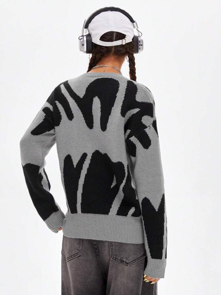 Letter Pattern Drop Shoulder Sweater In Fall/Winter