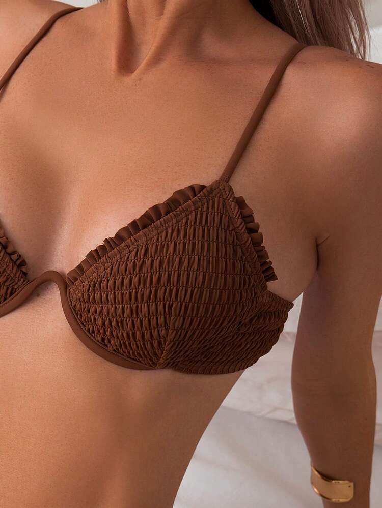 Underwire Design Sexy Solid Bikini Swimwear Set Bathing Suit For Summer Beach