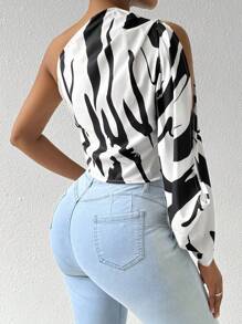 SHEIN Slayr Women Summer Loose Casual Shirt With Patterns Printed, Open Shoulder, Split Long Sleeve - Multicolor - View 2