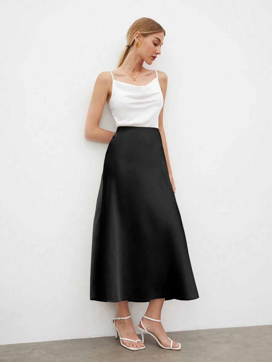 BizChic Women Solid Color Flare Long Skirt For Summer - Black - View 1