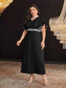 Modelyn Plus Size Women Fashionable Ruffle Sleeve Dress Long Evening Dresses
