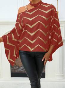 SHEIN Clasi Women's Fashionable Open Shoulder Loose Striped Shirt For Summer