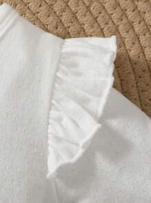 Baby Girl Simple Long Sleeve Jumpsuit With Pacifier Bib, Shawl And Headband Set Home Clothes - White - View 4