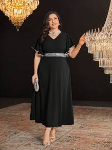 Modelyn Plus Size Women Fashionable Ruffle Sleeve Dress Long Evening Dresses