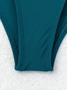 Swim Vcay Women Summer Beach Solid Color Hollow Out One-Piece Swimsuit - Dark Green - View 5