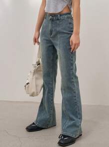 Dazy Designer Quần jean ống loe chắp vá được giặt sạch dành cho nữ với vẻ ngoài cổ điển - Màu xanh lam - Xem 3