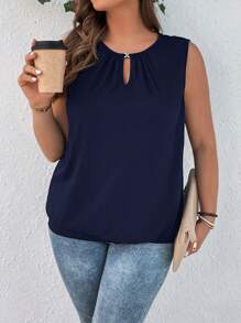 SHEIN LUNE Débardeur grande taille de couleur unie avec encolure à trou de serrure et découpes - Bleu marine - Voir 6