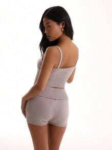 MUSERA Knit Cropped Cami Knitted Top - Grey - View 2