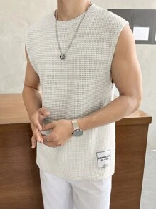 SWAVVY 男士夏季純色鬆身針織圓領背心 - 杏色 - 查看 6